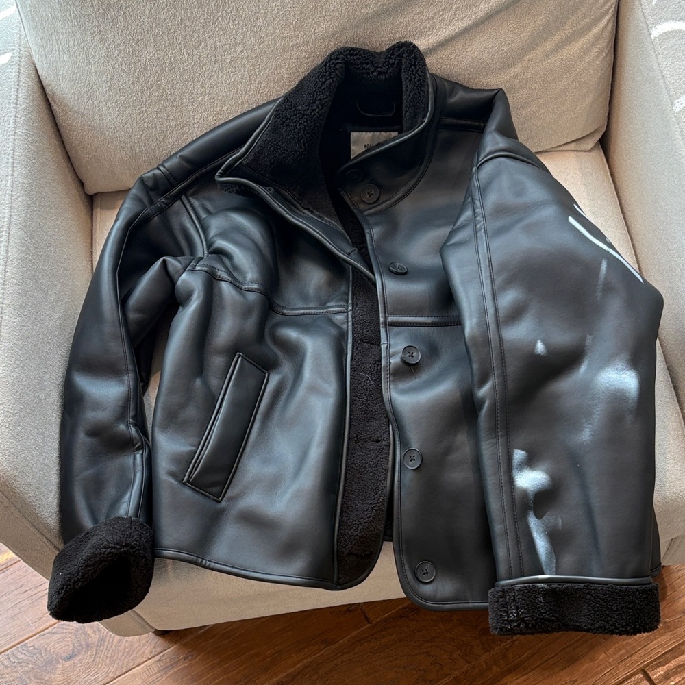 Hollister Black Faux Leather Jacket with Shearling Lining
